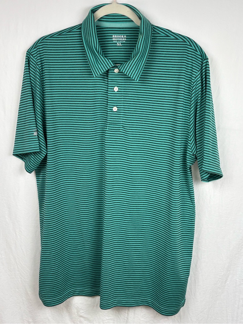 Brooks Brothers Men's Green Striped Polo Shirt XL